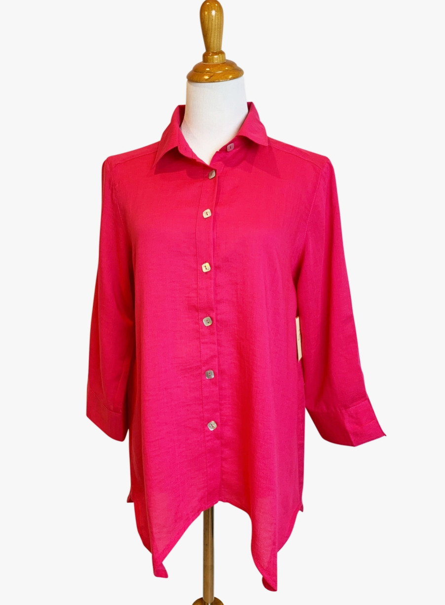Fridaze AA261-Diamond Button- Up Linen Shirt - CAMELLIA