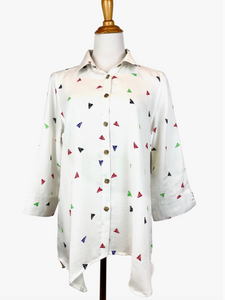 Fridaze AA261-Diamond Button- Up Linen Shirt - MULTI-COLOR TRIANGLES