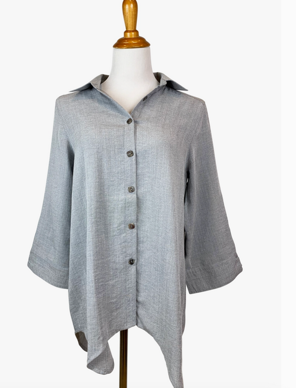 Fridaze AA261-Diamond Button- Up Linen Shirt - PEBBLE