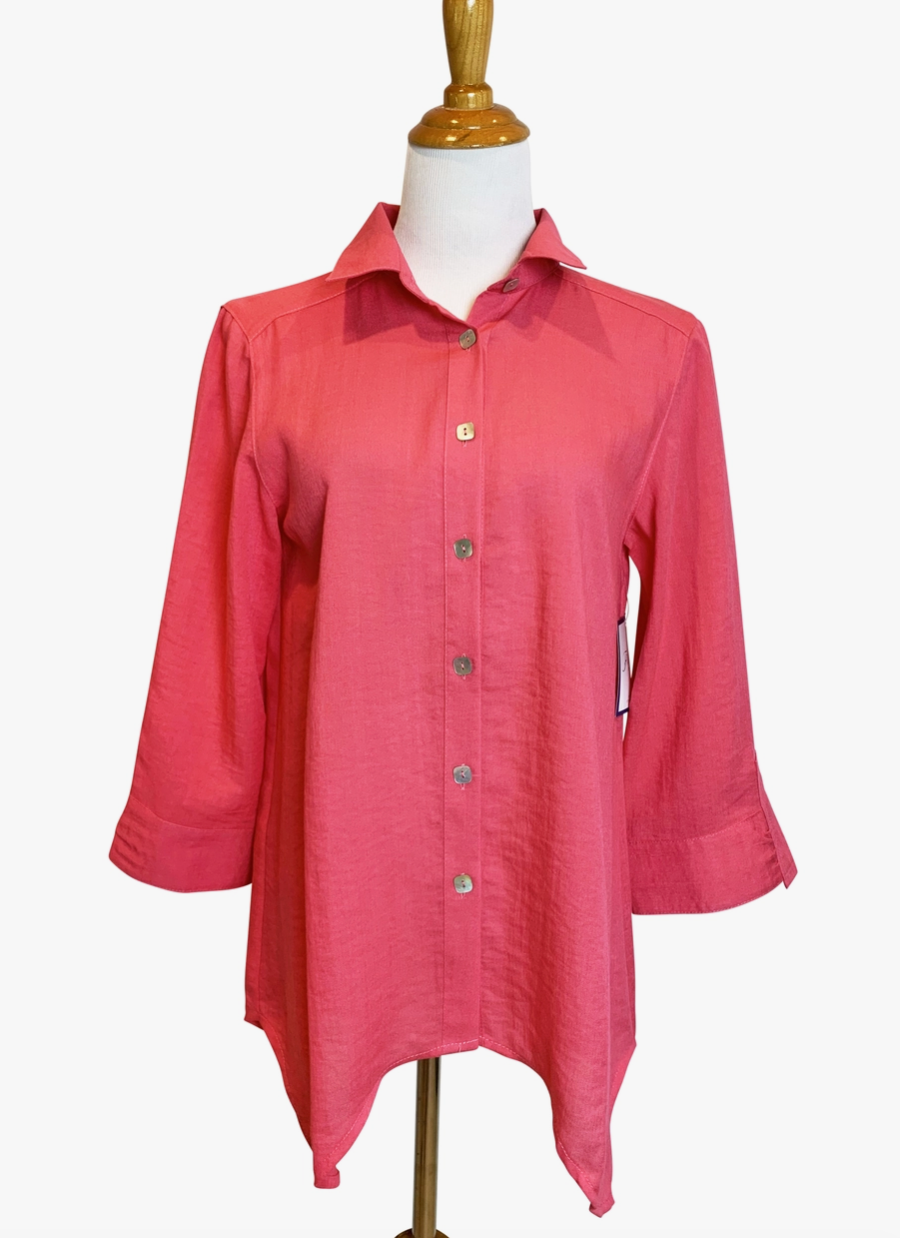 Fridaze AA261-Diamond Button- Up Linen Shirt - PASSION FLOWER