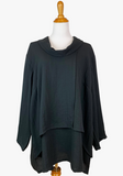 Fridaze AA143- Layered Cowl Neck Linen Pullover - BLACK