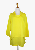 Fridaze AA143- Layered Cowl Neck Linen Pullover - DAFFODIL