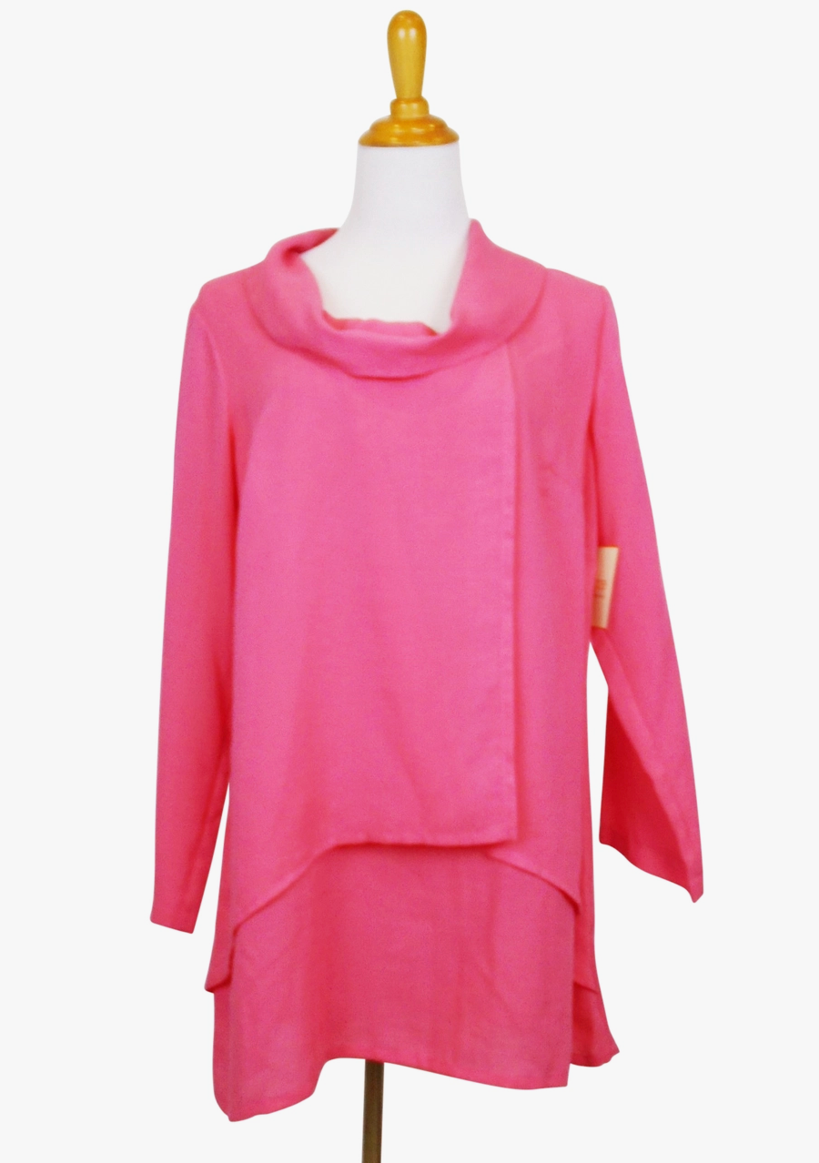 Fridaze AA143- Layered Cowl Neck Linen Pullover - PASSION FLOWER