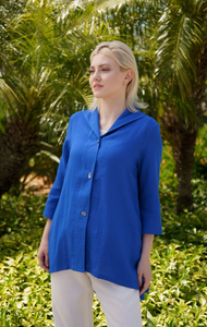 Fridaze AA329- Gwen Linen Swing Jacket - MEDITERRANEAN