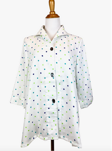 Fridaze AA329- Gwen Linen Swing Jacket - BLUE/GREEN DOTS