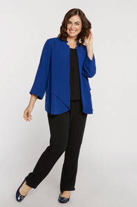 Fridaze AA137- Layered Front Linen Jacket - MEDITERRANEAN