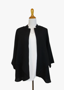 Fridaze AA137- Layered Front Linen Jacket - BLACK