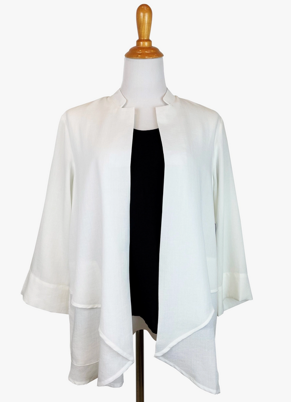 Fridaze AA137- Layered Front Linen Jacket - WHITE