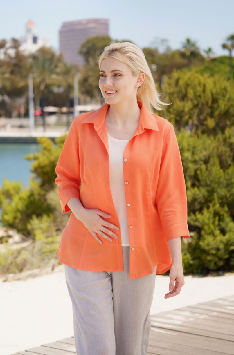 Fridaze AA224 - Veronica Button-Up Linen Blouse - MANDARIN