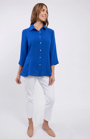Fridaze AA224 - Veronica Button-Up Linen Blouse - MEDITERRANEAN