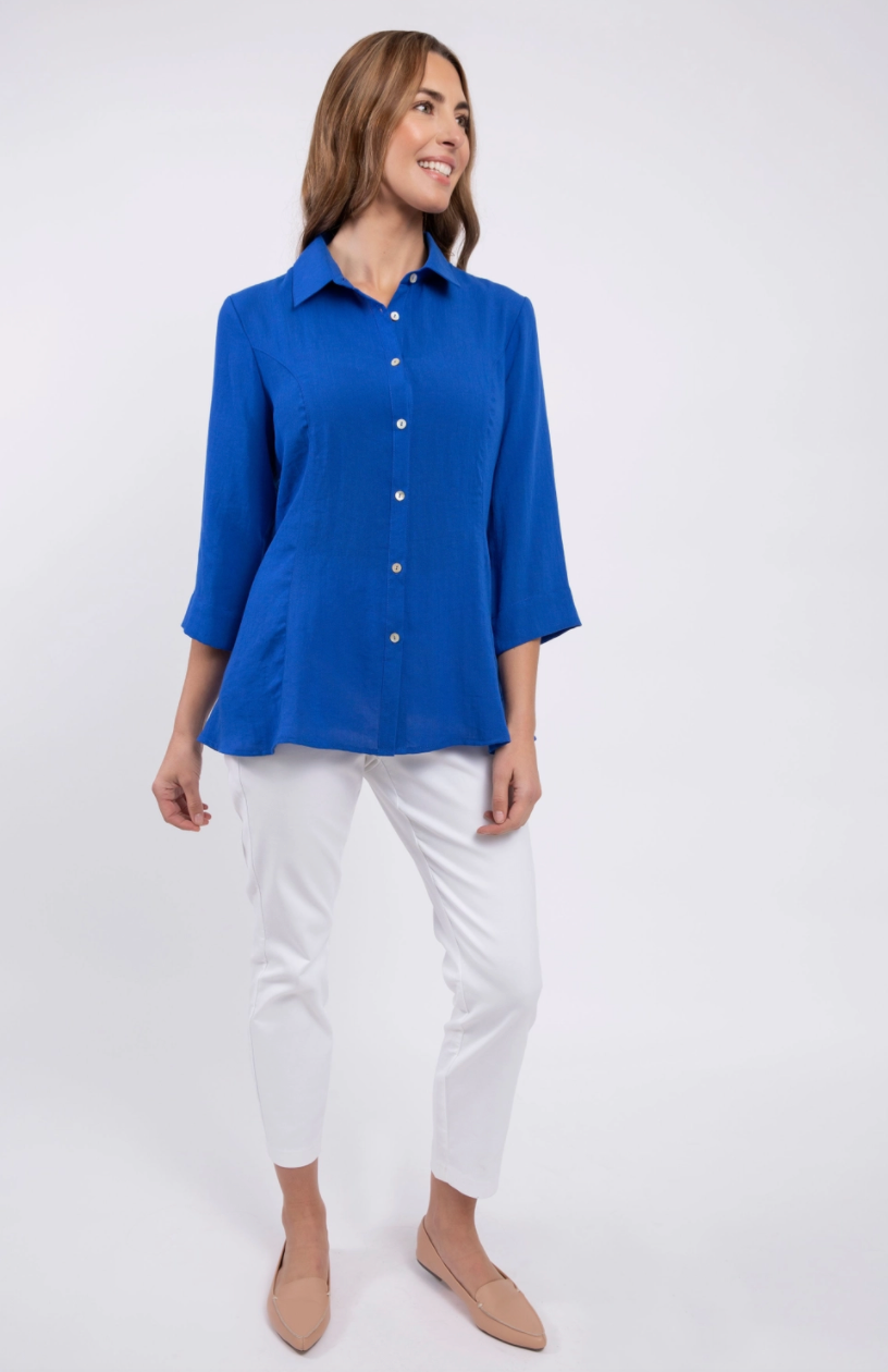 Fridaze AA224 - Veronica Button-Up Linen Blouse - MEDITERRANEAN