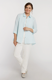 Fridaze AA224 - Veronica Button-Up Linen Blouse - SEAGLASS