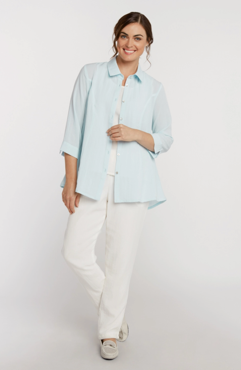 Fridaze AA224 - Veronica Button-Up Linen Blouse - SEAGLASS