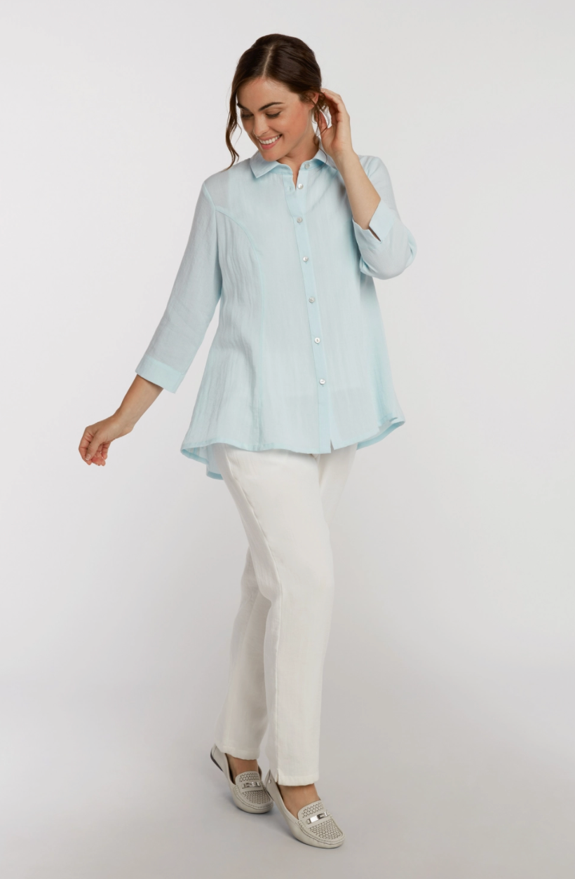 Fridaze AA224 - Veronica Button-Up Linen Blouse - SEAGLASS
