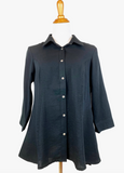 Fridaze AA224 - Veronica Button-Up Linen Blouse - BLACK
