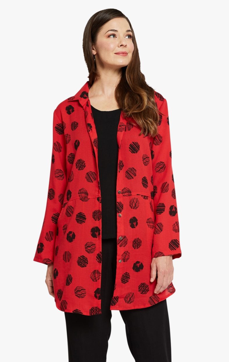 Fridaze AA230- Angela Scoop Pocket Linen Tunic - LIPSTICK OCTAGONS