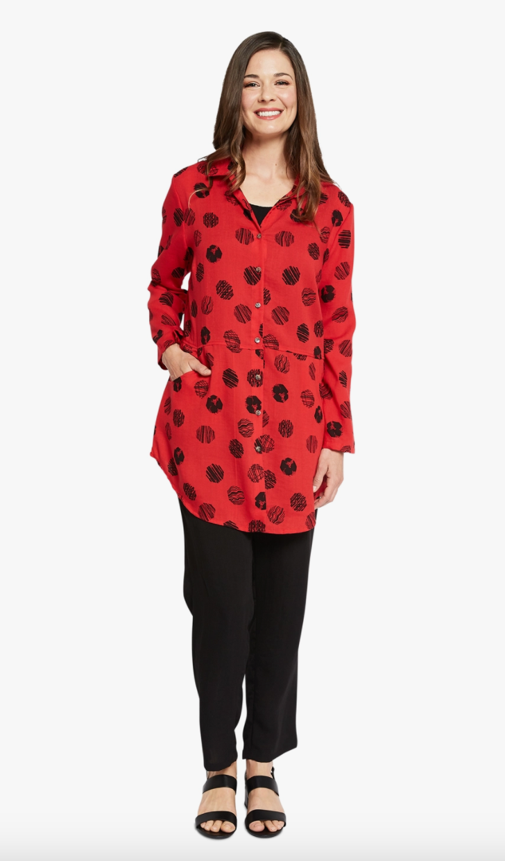 Fridaze AA230- Angela Scoop Pocket Linen Tunic - LIPSTICK OCTAGONS