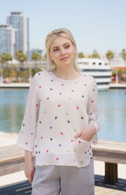 Fridaze AA386 - Isla Pullover Linen Shirt - MULTI-COLOR TRIANGLES