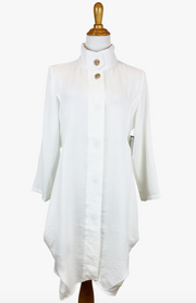 Fridaze AA87- Hidden Button Linen Long Jacket - WHITE