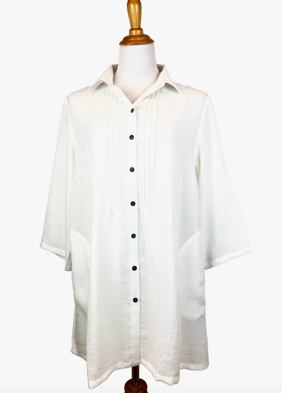 Fridaze AA206 - Front/Back Pleat Linen Tunic - WHITE