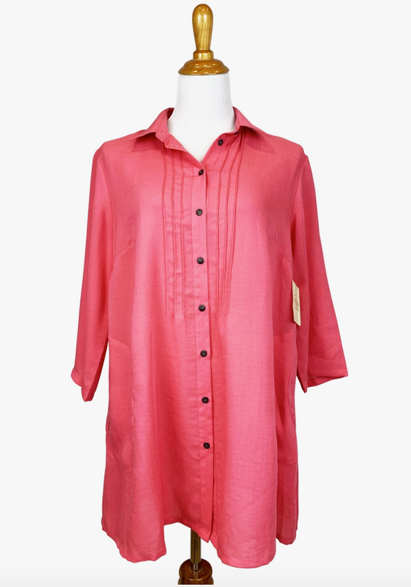 Fridaze AA206 - Front/Back Pleat Linen Tunic - PASSION FLOWER