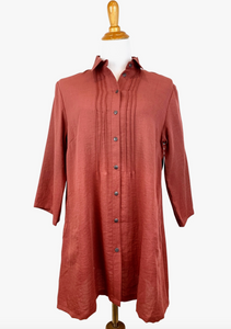 Fridaze AA206 - Front/Back Pleat Linen Tunic - TERRACOTTA