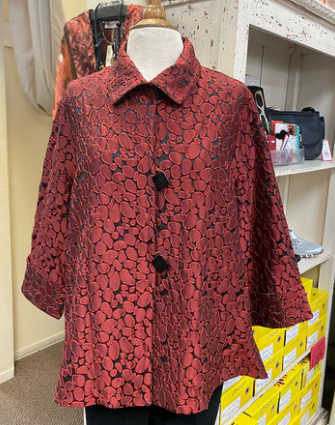 Moonlight Geometric Dotted Jacquard Button Front Jacket - 2453 TAF - RED