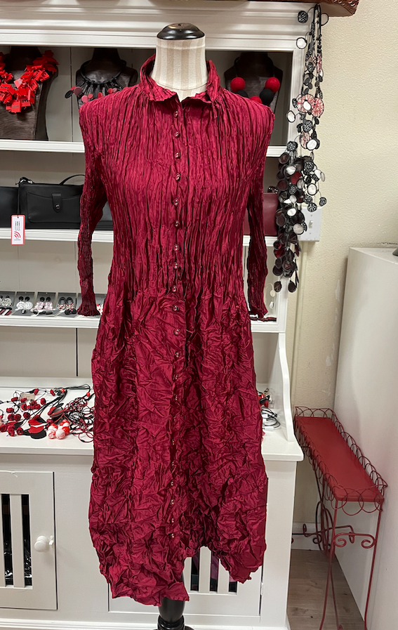 Alquema Metallic Nehru Coat Dress - RUBY