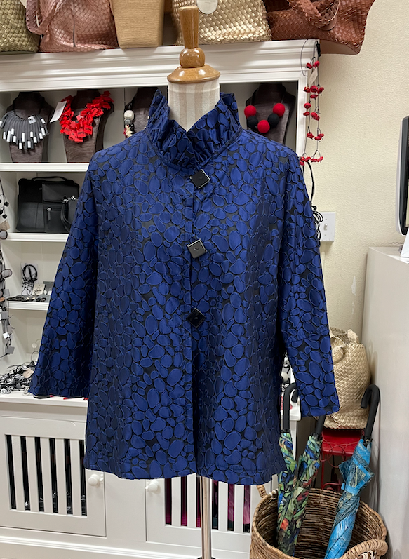 Moonlight Geometric Dotted Jacquard Button Front Jacket in Royal - 2455 TAF-ROY