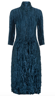 Alquema Metallic Nehru Coat Dress - STEEL BLUE