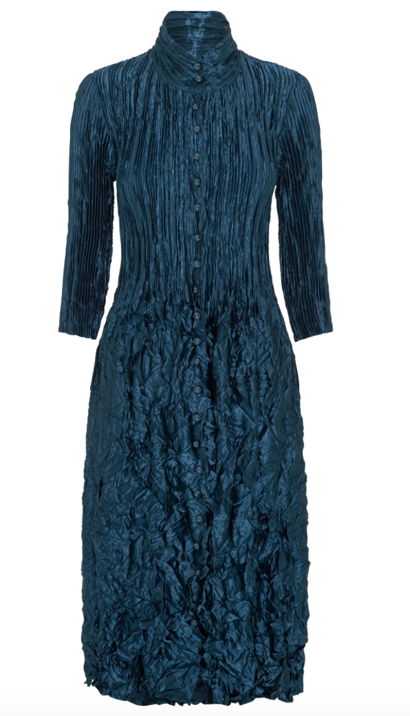 Alquema Metallic Nehru Coat Dress - STEEL BLUE