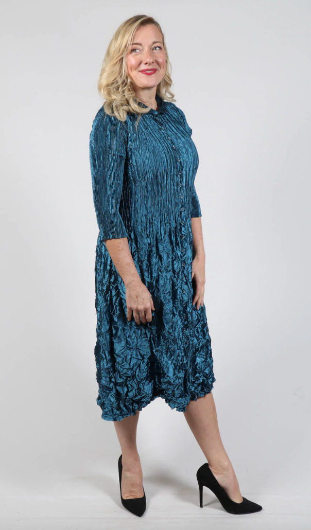 Alquema Metallic Nehru Coat Dress - STEEL BLUE