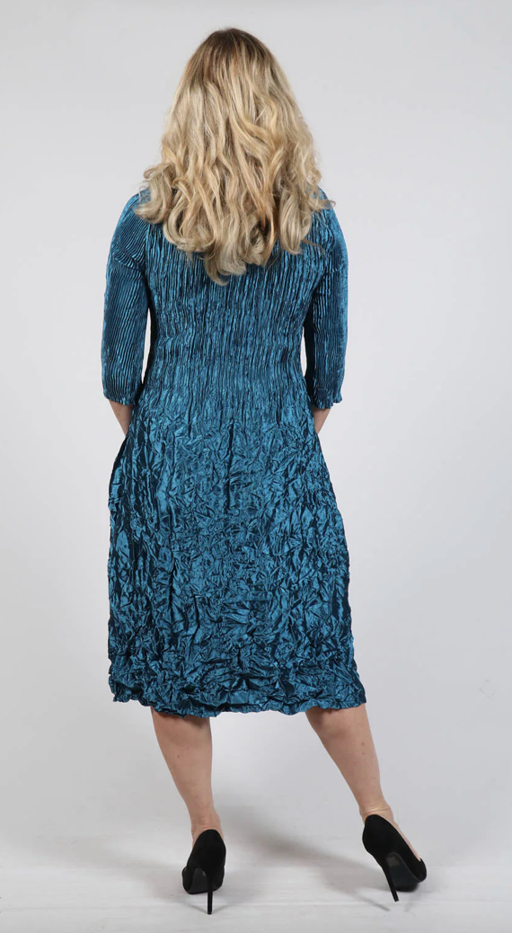 Alquema Metallic Nehru Coat Dress - STEEL BLUE
