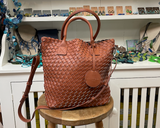 Ilse Jacobsen Woven Vertical Tote Bag - BURNT CARMEL/METALLIC BROWN