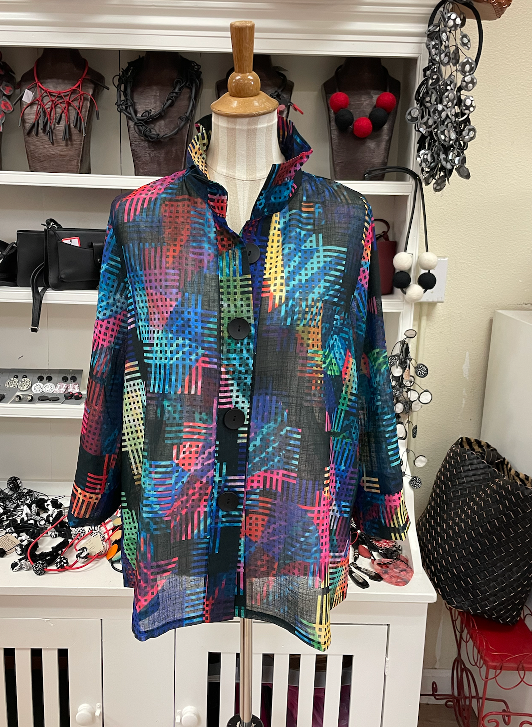 DAMEE COLORFUL GRIDS STRAIGHT SLV JKT- 4873 - MLT