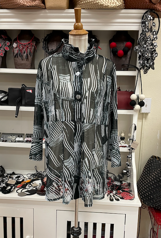 DAMEE MIXED BRUSHSTROKE LONG BLOUSE- 7103- BLK