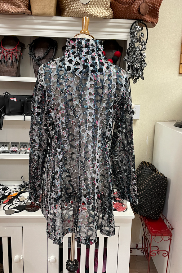 DAMEE HOLOGRAPHIC SCALE MESH FLARE JKT- 300-SILVER