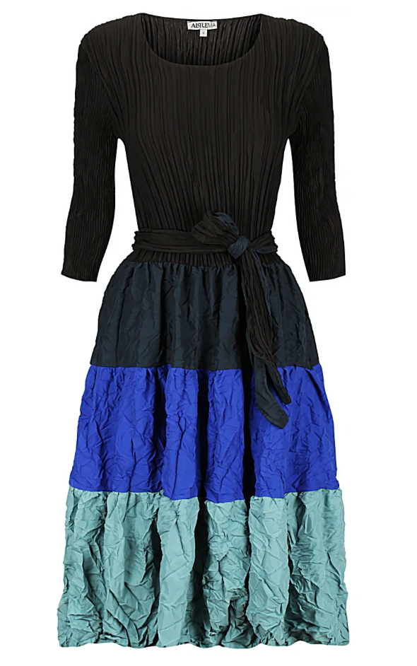Alquema Multi 3/4 Sleeve Frill  Dress - NIGHTFALL