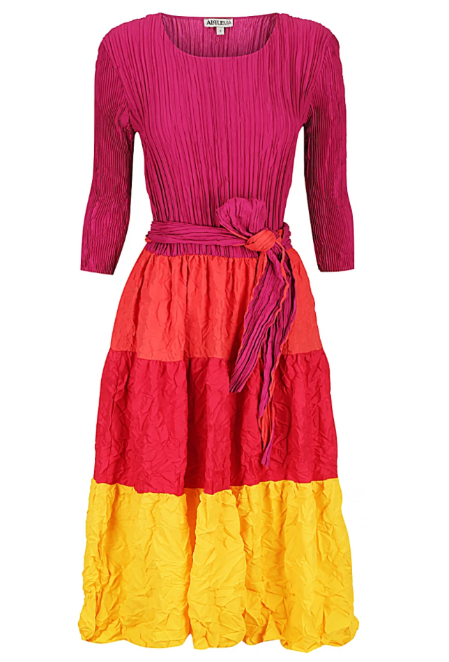 Alquema Multi 3/4 Sleeve Frill  Dress - SUNRISE