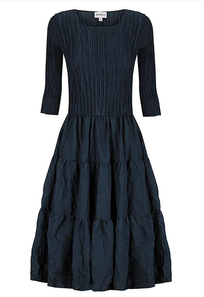 Alquema Multi 3/4 Sleeve Frill  Dress - MIDNIGHT