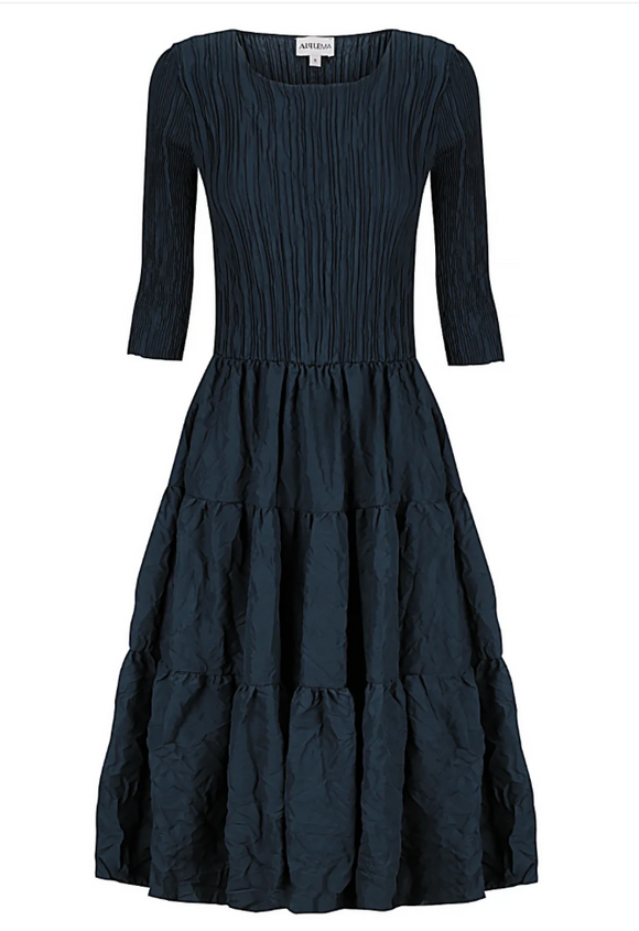 Alquema Multi 3/4 Sleeve Frill  Dress - MIDNIGHT