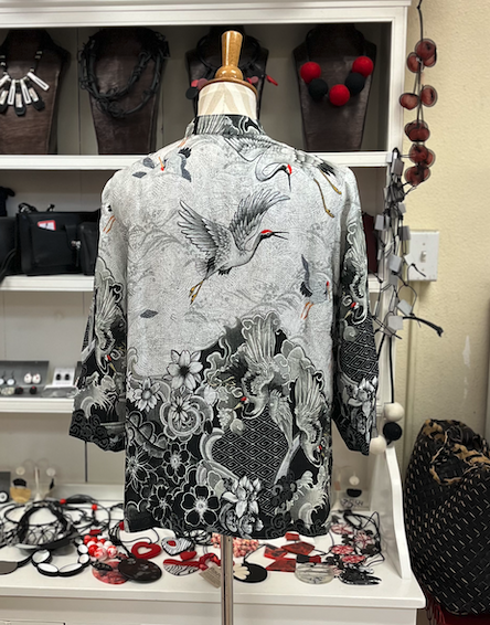 Citron "Black White Crane Wave" Silk Blouse - 1213BWCW