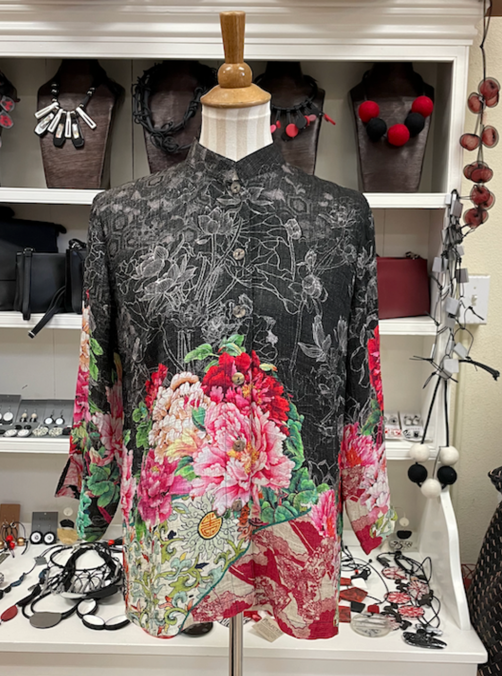 Citron "Attractive Flower Border" Silk Blouse - 1213AFB - S ONLY