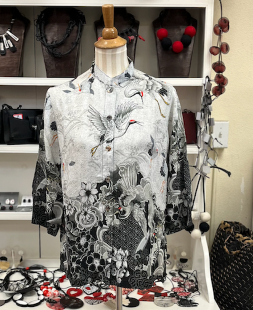 Citron "Black White Crane Wave" Silk Blouse - 1213BWCW