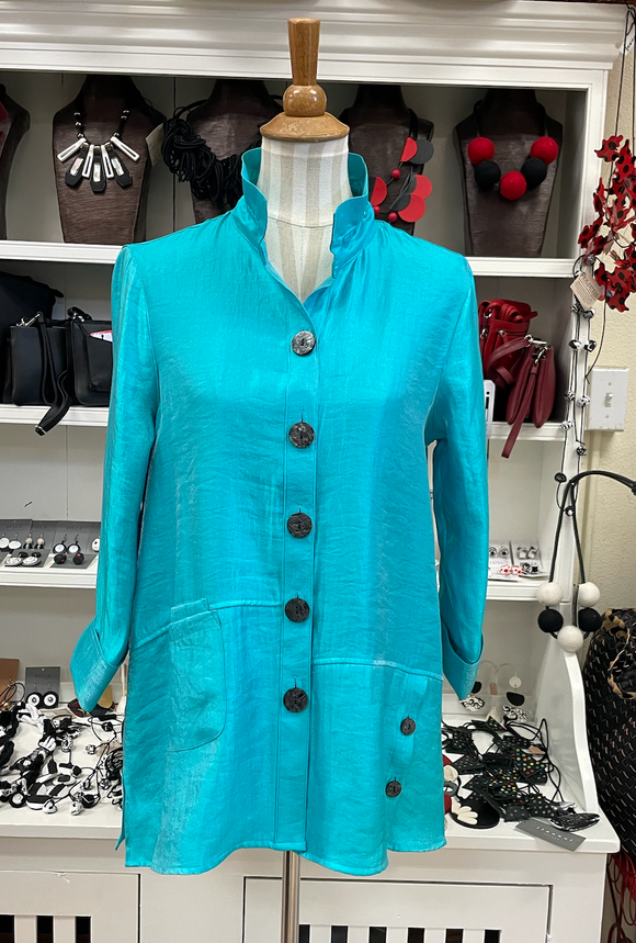 Ali Miles Woven Wire Collar Jacket - A54132BM - TURQUOISE