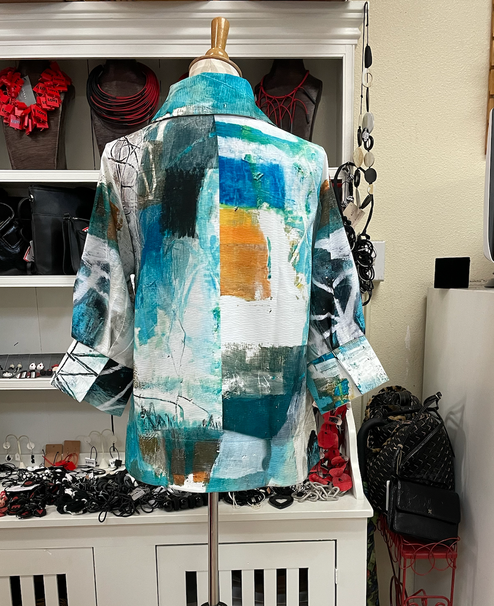 DAMEE OIL PAINTING WIDE BAL COLLAR JKT- 4877 - TRQ
