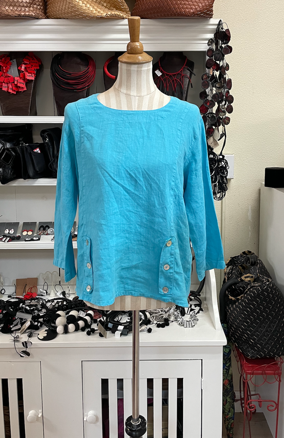 Color Me Cotton CMC Top With Front Button Tabs - 8855 - SKY