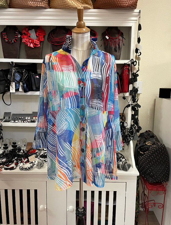 DAMEE MIXED BRUSHSTROKE LONG BLOUSE- 7103- MLT