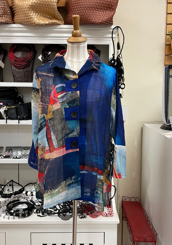DAMEE ABSTRACT PATTERN BUTTON PATCH JKT- 4879 BLU