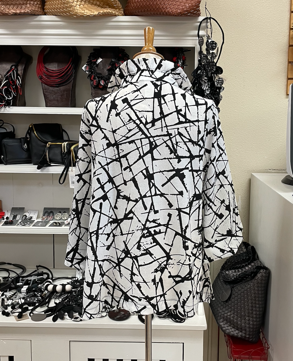 MOONLIGHT White & Black Scratch Print Button Down Top - 3448